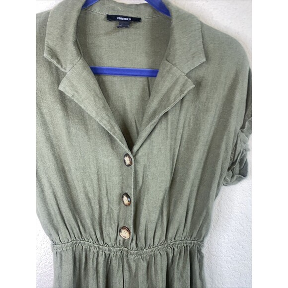 Linen army green Jumper Romper Jumpsuit S Pants Button Front Forever 21 - Picture 10 of 11